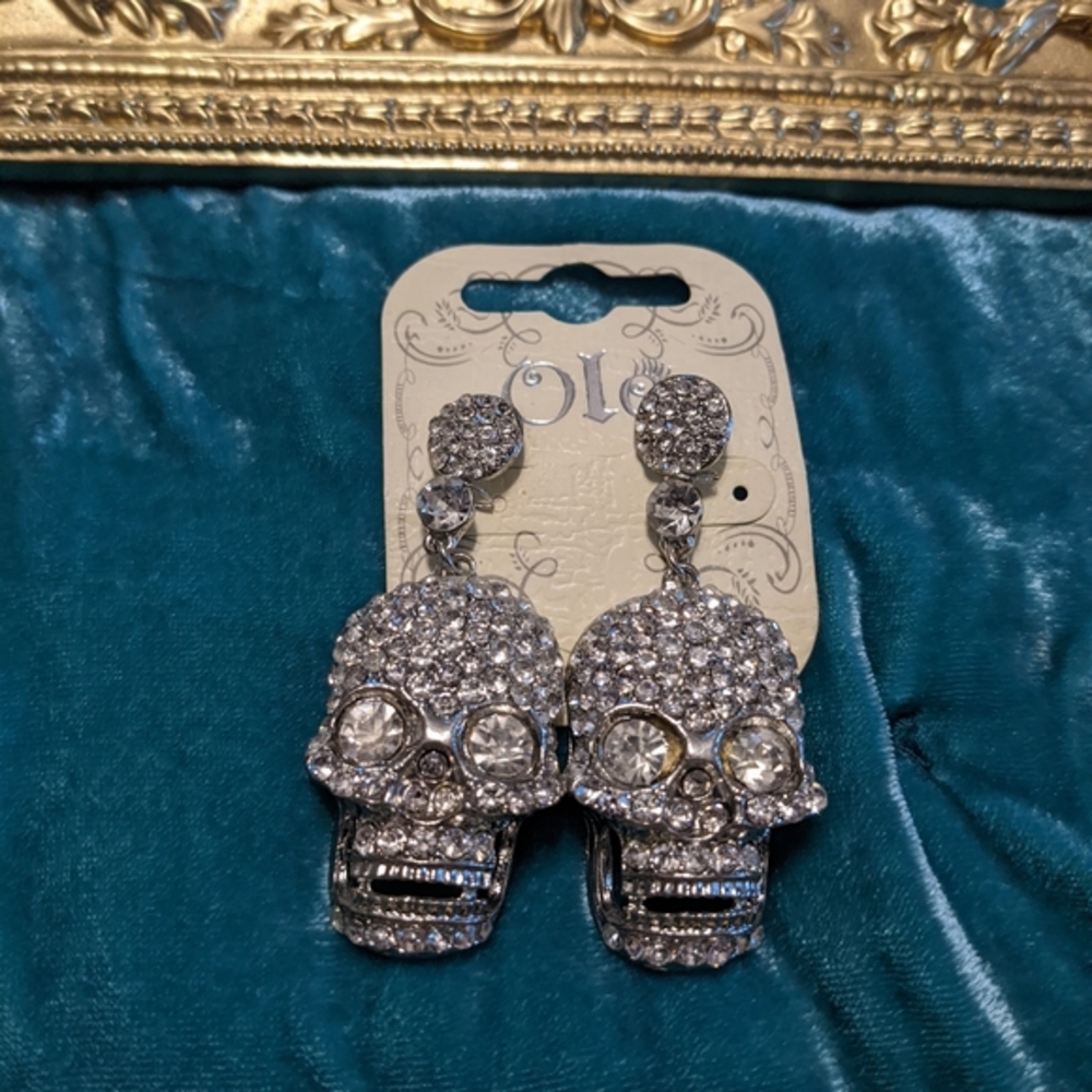 Large Statement Rhinestone Skull Earrings